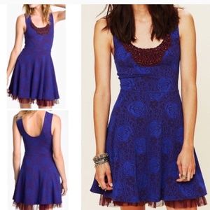 🎀Free People Blue rock princess floral tank dress